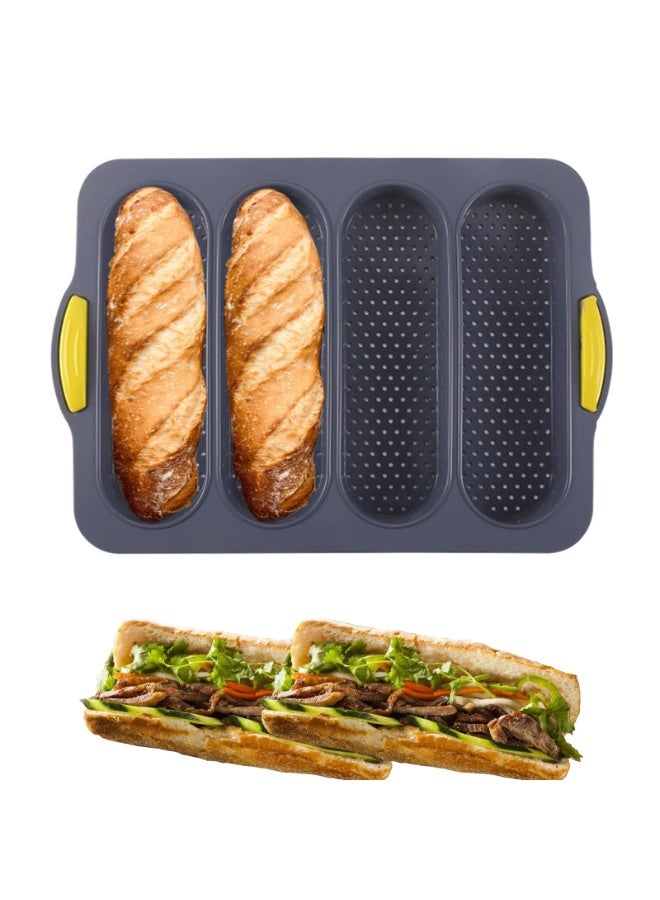 loaf pan Set of 1 with four buns French bread loaf pan bread pan non-stick pan easy to release household silicone food baking breakfast afternoon tea romantic dinner tool (black) - Image 1